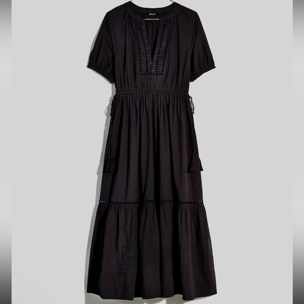 Madewell Poplin Ladder Embroidery Midi Dress / XX-SMALL / TRUE BLACK